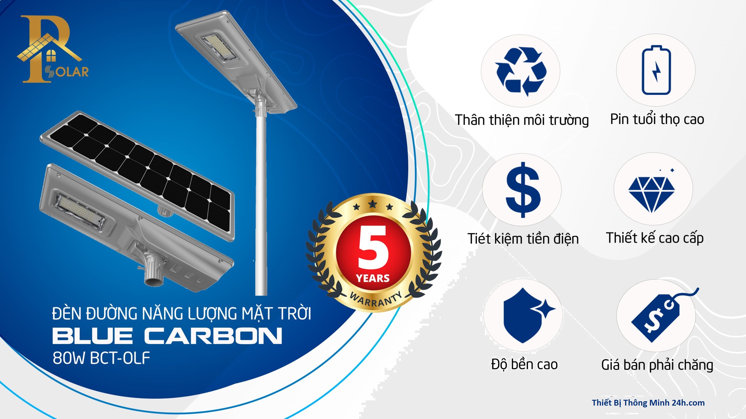 đèn năng lượng mặt trời 80W Blue Carbon