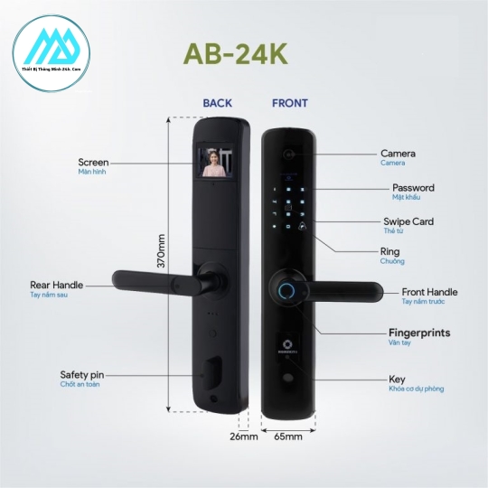 Thiết Bị Khóa cửa thông minh tích hợp camera AB 24K cao cấp
