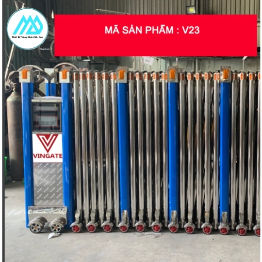 Cổng xếp inox MD V23 Hệ thông Minh Đóng Mở 