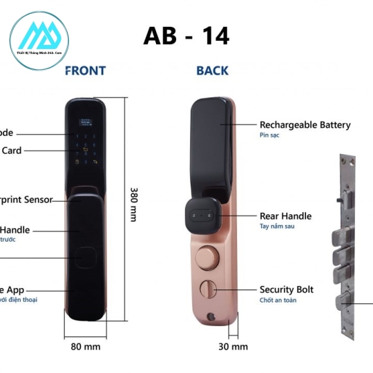Khoá vân tay Pull Push Tích Hợp Trên app điện thoại 5 tính năng AB-14
