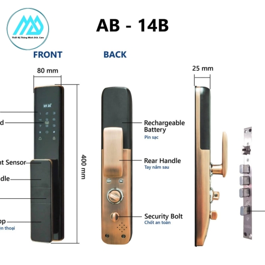 Khoá Cửa Thông Minh- Điều Khiển Qua SMARTPHONE MD-14B